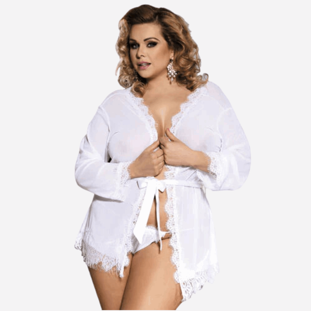 Babydoll Elegante Colore Bianco Ottima Combinazione di Frange e Lacci Cintura Inclusa Fantasie Floreali Sensuali