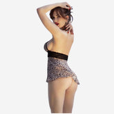 sexy shop Babydoll Leopardato con Bordi in Pizzo Nero e Stringhe - Sensualshop toys