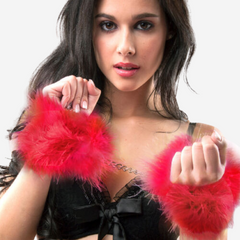 sexy shop Manette Rosse Marabou Alluminio e Piuma - Sensualshop toys