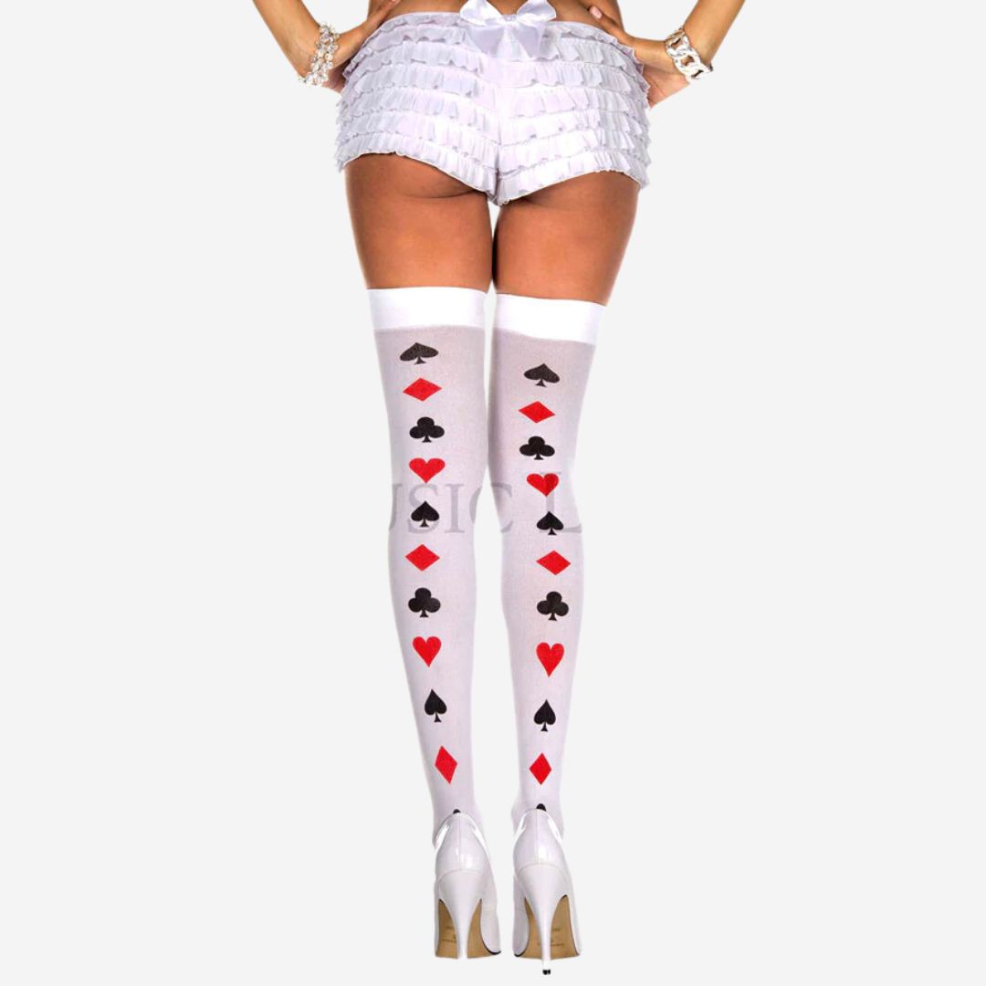 sexy shop Calze Bianche Coprenti con Simboli Carte Taglia Unica 0/S - Sensualshop toys