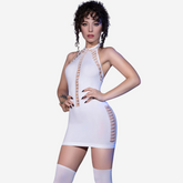 sexy shop Mini abito bianco elasticizzato con stringature decorative Taglia Unica S-L - Sensualshop toys