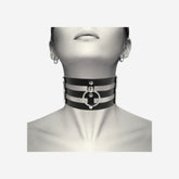 sexy shop Collare Bondage Nero - Artigianale In Pelle Vegan - Taglia Unica Regolabile - Sensualshop toys