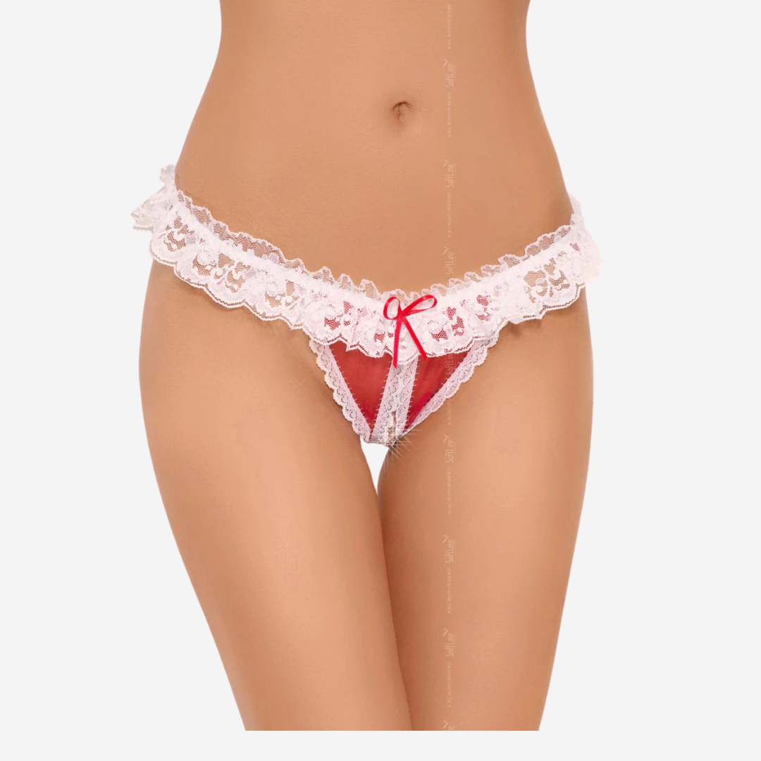 sexy shop Tanga Aperto rosso con merletti bianchi. Taglia S/L Softline - Sensualshop toys