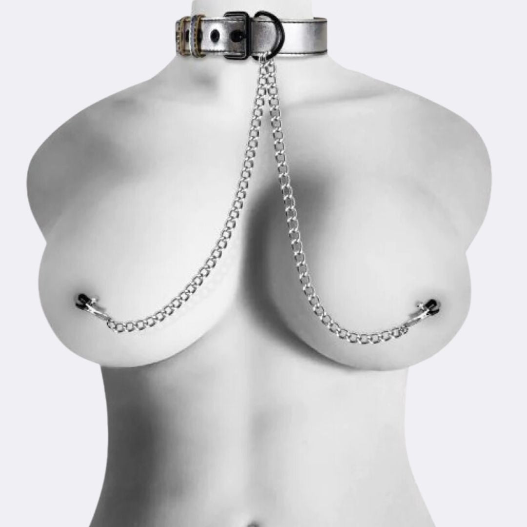 sexy shop Collare e Pinze Argento Metallic Silver Bondage Fetish - Sensualshop toys