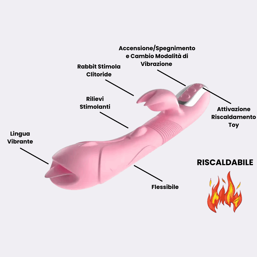 sexy shop Vibratore Rabbit Riscaldante Candy con Lingua Stimolante Flessibile con 12 Modalità di Vibrazione - Sensualshop toys